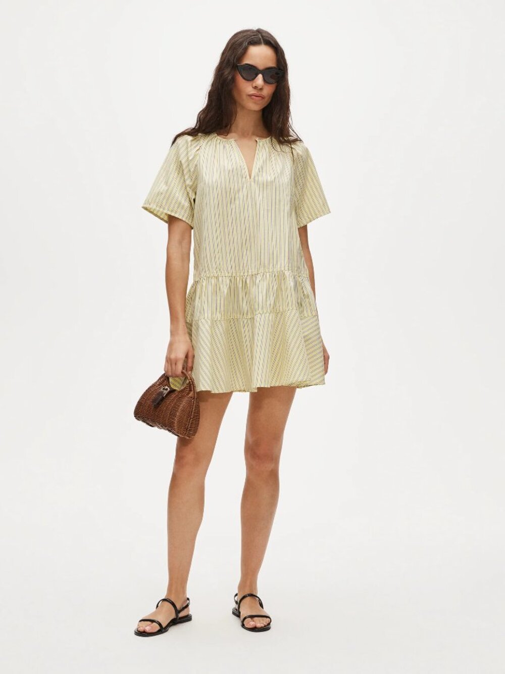 J.Crew tiered popover dress in striped cotton pop-CT707/CS980-GREEN SWEET PEA